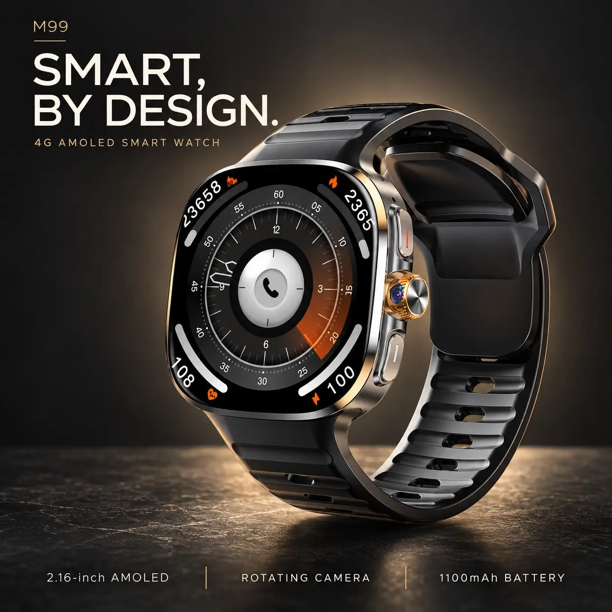 2026NEW AI M99 Smartwatch with 2.16-Inch Large Screen, 190° Rotating Camera, GPS Positioning, WiFi Connectivity, Android 10 OS, Step Tracker Watch