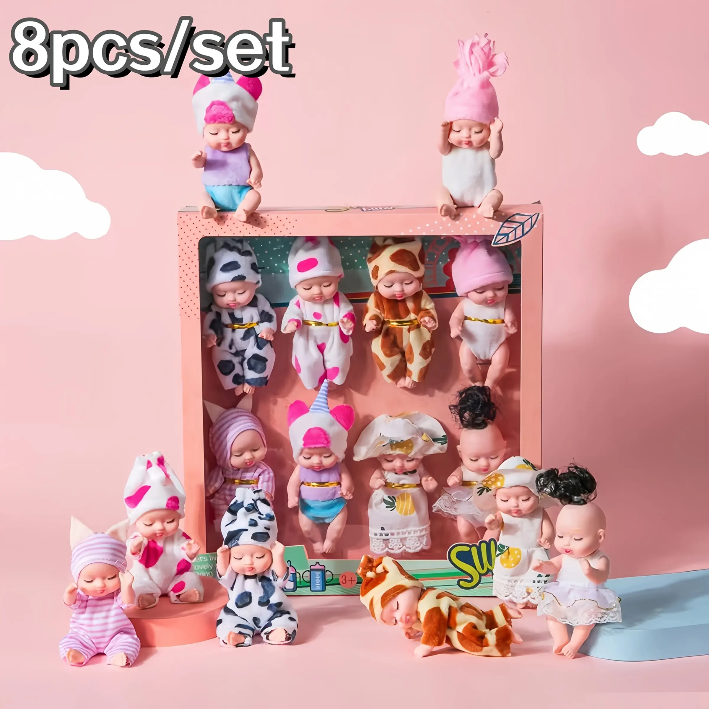 8pcs Reborn Baby Doll Set, Random colors, Cute Toy Doll Gift, Changeable outfits，Perfect for Easter, Thanksgiving, Halloween, Christmas, New Year and Birthday Gifts