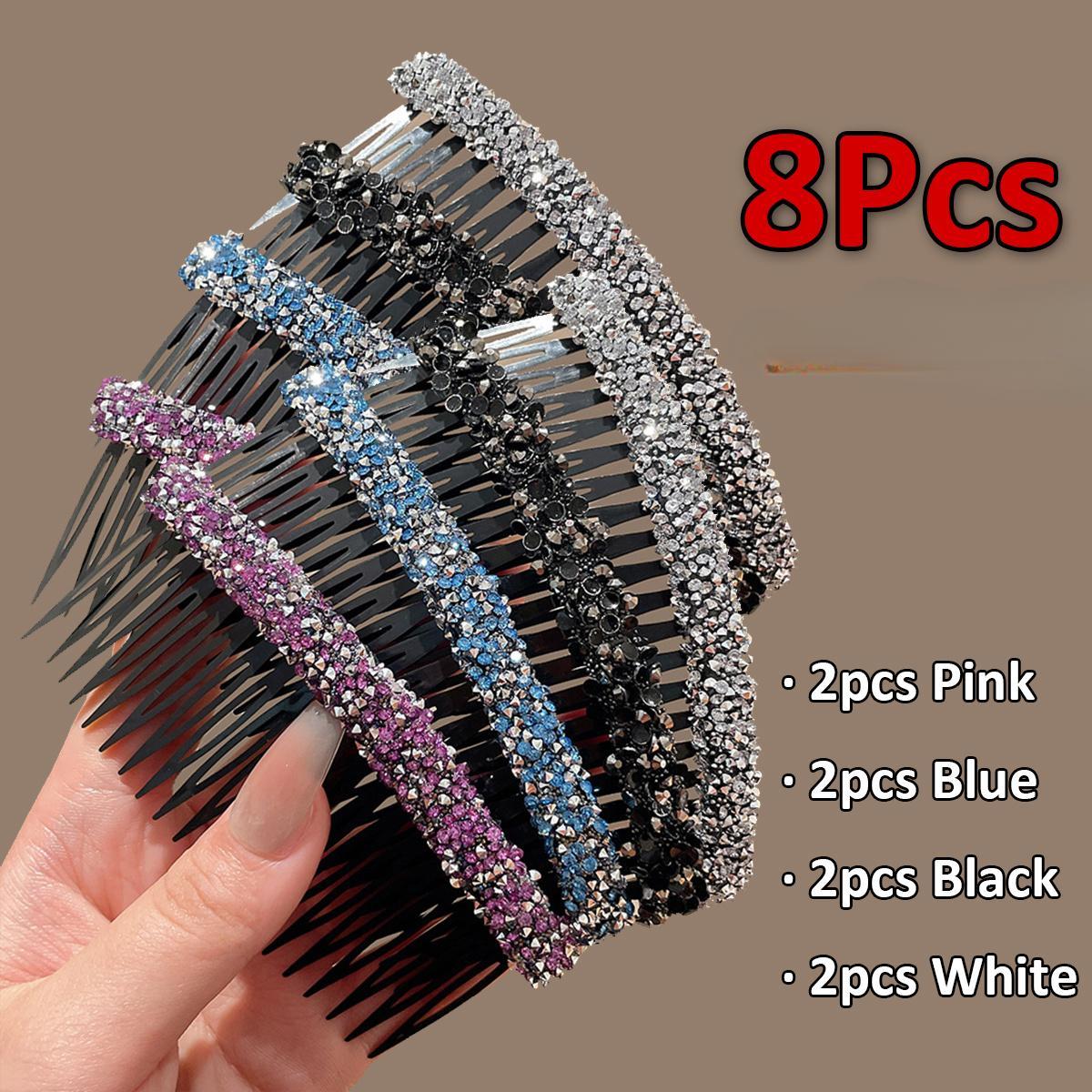 8pcs Large Retro Full Rhinestone Hair Combs Suitable for Lazy People, Anti-Slip Bangs Comb & Back of Head Hairpin for Volume, Instant Volume Boosting for Normal & Relaxed Hair, -Free Daily Styling Tool for Messy Hair