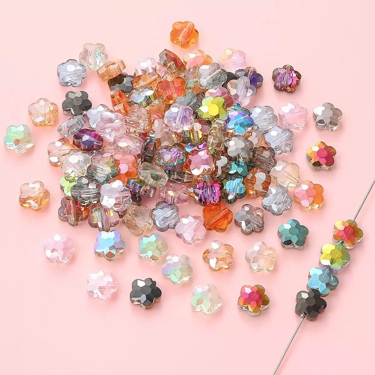 ✨【NEW】Crystal Bloom Faceted 5-Petal Flower Glass Beads Mixed Iridescent Colors for DIY Jewelry Making