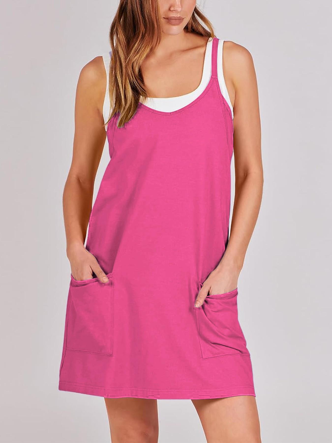 Womens Workout Romper Dress with Shorts Underneath Sleeveless Spaghetti Straps Athletic Outfits Casual Vacation