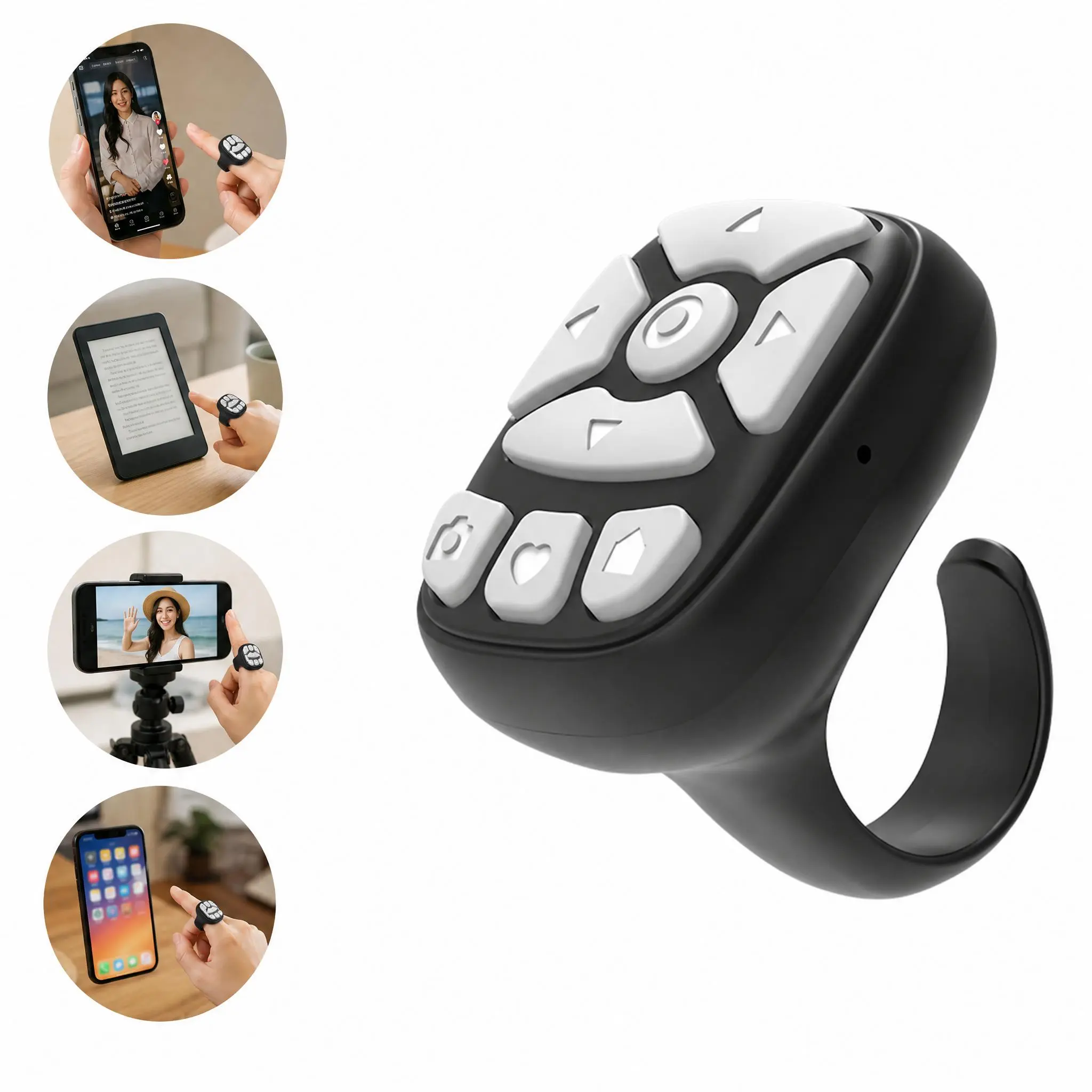 Wireless Bluetooth Scrolling Ring Remote, Camera Shutter & Page Turner Compatible with iPhone iPad Android, Fingertip Controller for TikTok YouTube Scrolling, Volume Control & Video Recording Tool