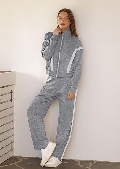 WIHOLL Lounge Sets for Women 2025 Sweatsuit 2 Piece Outfits Sweatshirt Wide Leg Sweatpant Tracksuit Matching Set SpringStatements