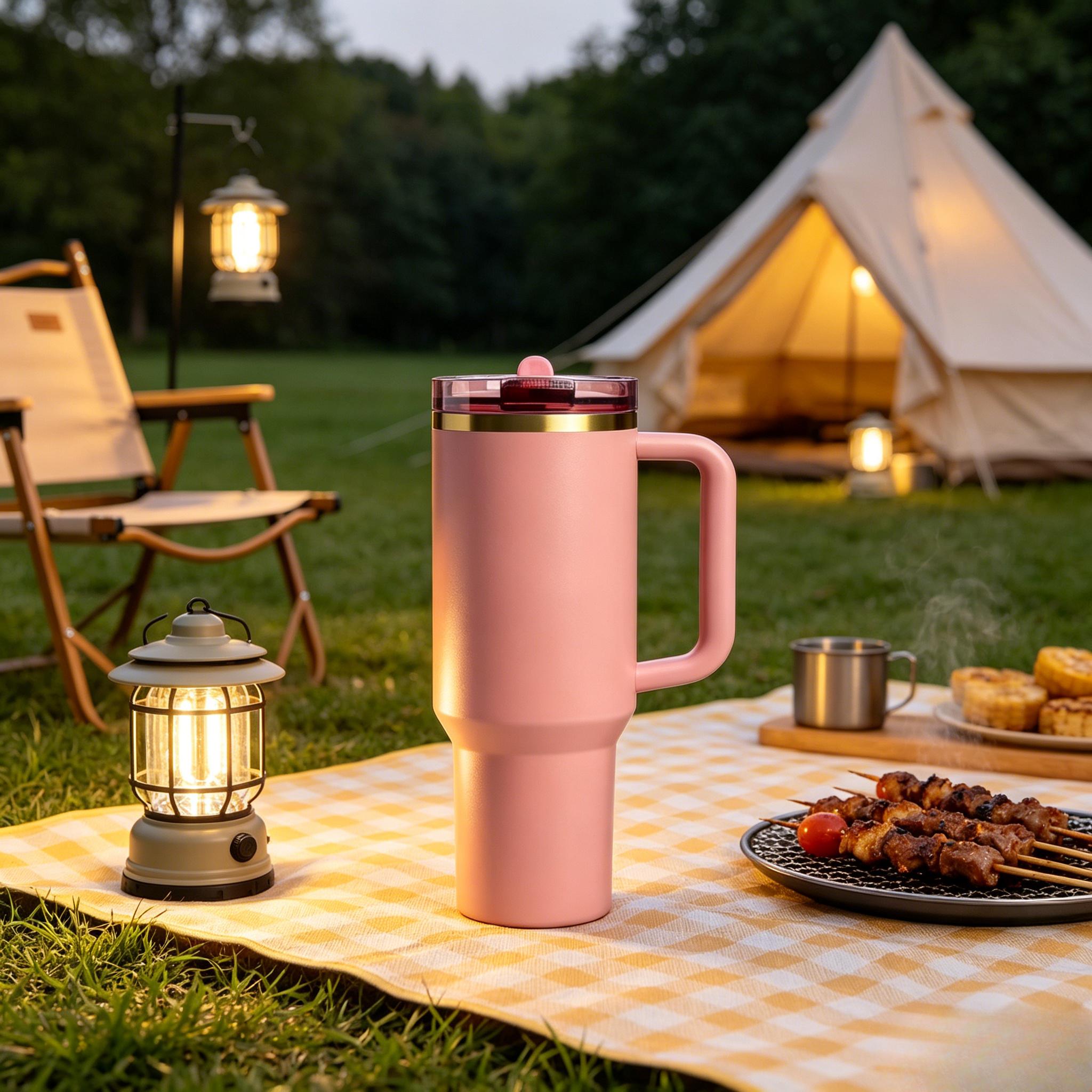 Lotus Pink Giant Leak-Proof Stainless Steel Tumbler with Removable Foldable Straw Lid, Insulated for Hot & Cold,40oz