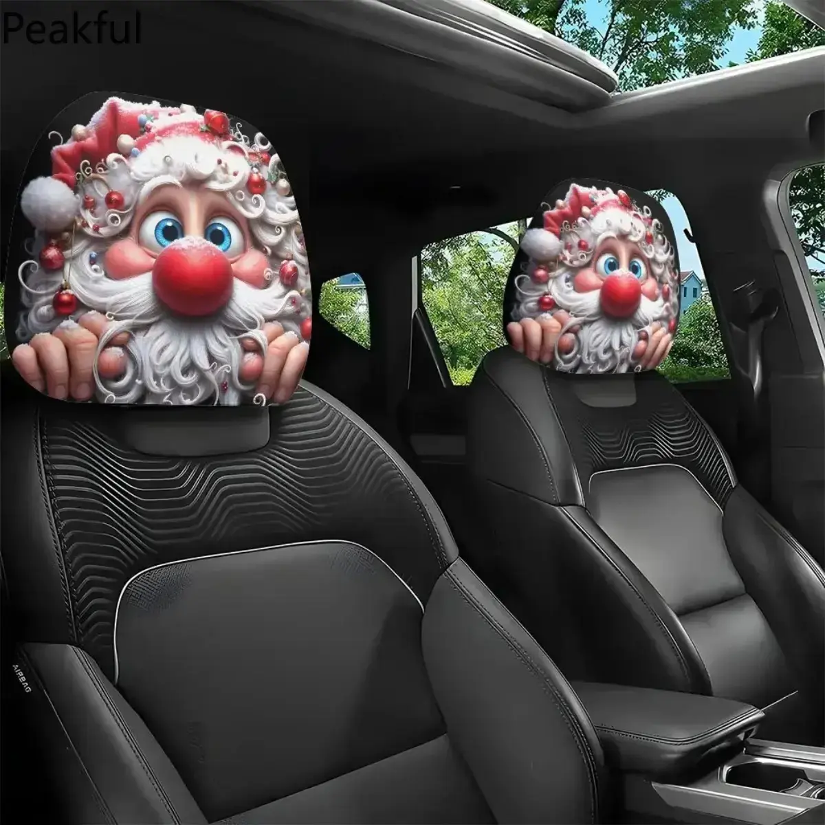 2Pack Fabric Santa Face Car Headrest Covers Washable Universal Easy Install Car Interior Decorative Accessories For Long Driving Wear Soho Chic
