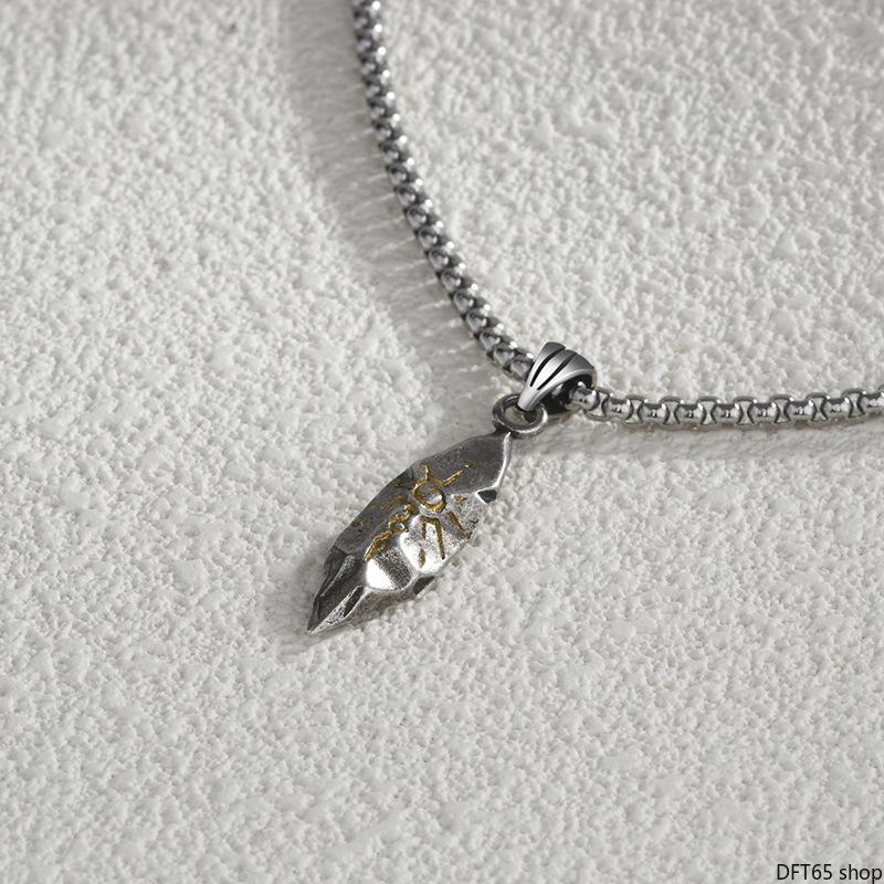 Vintage Long Sweater Chain Necklace With Mixed Tone Meteorite Wish Stone Pendant Polished Matte Metal Chain Flexible Adjustable Length Unisex For Men Women Hip Hop Street Daily Matching Minimalist Personality Decorative Neck Jewelry Accessory