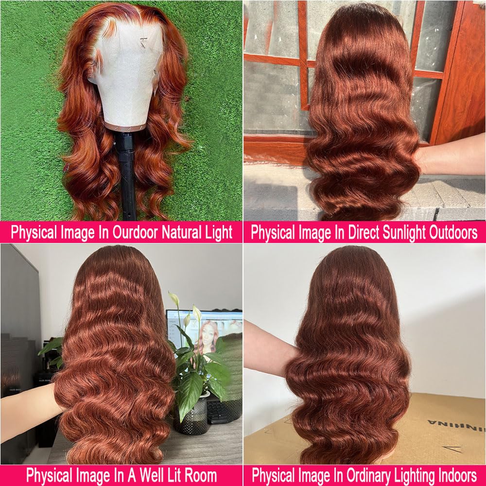 13x6 Lace Front Wigs Human Hair Pre Plucked 13x6 Reddish Brown HD Transparent Body Wave Lace Front Wigs Human Hair For Women Ginger #33 Colored Brazilian Virgin Hair Glueless Wigs