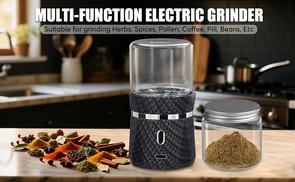 CAPTAIN Unique Electric Grinder, Small Spice Grinder Electric Grinders Mini Size 2x3.5inches with 2pcs 1.7oz/50ml Glass Jar Jar Portable Grinders Rechargeable Automatic Grinder