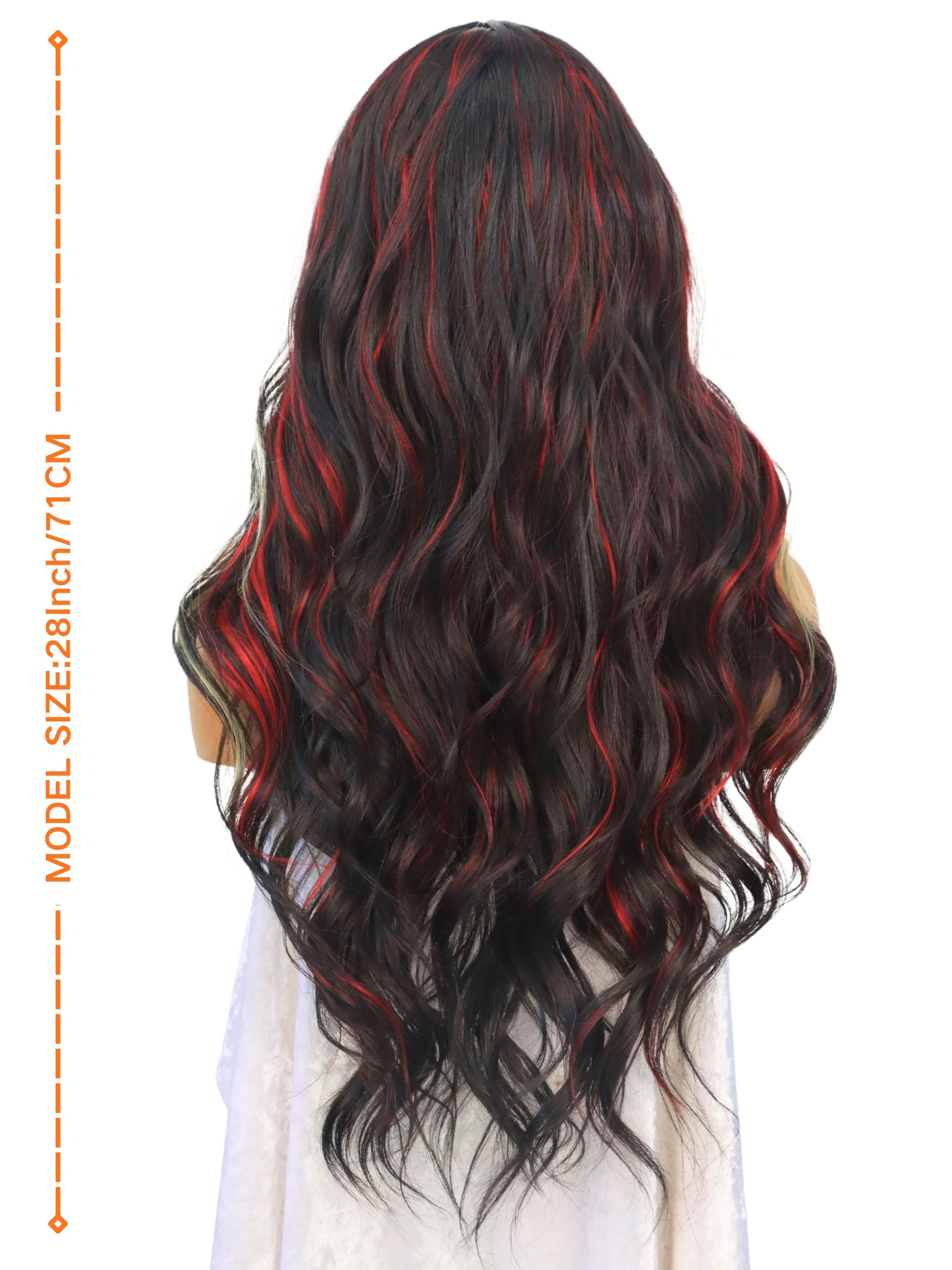 Black Red Blonde Highlight Wavy Wig 13x4 Lace Front Wigs  display picture 1