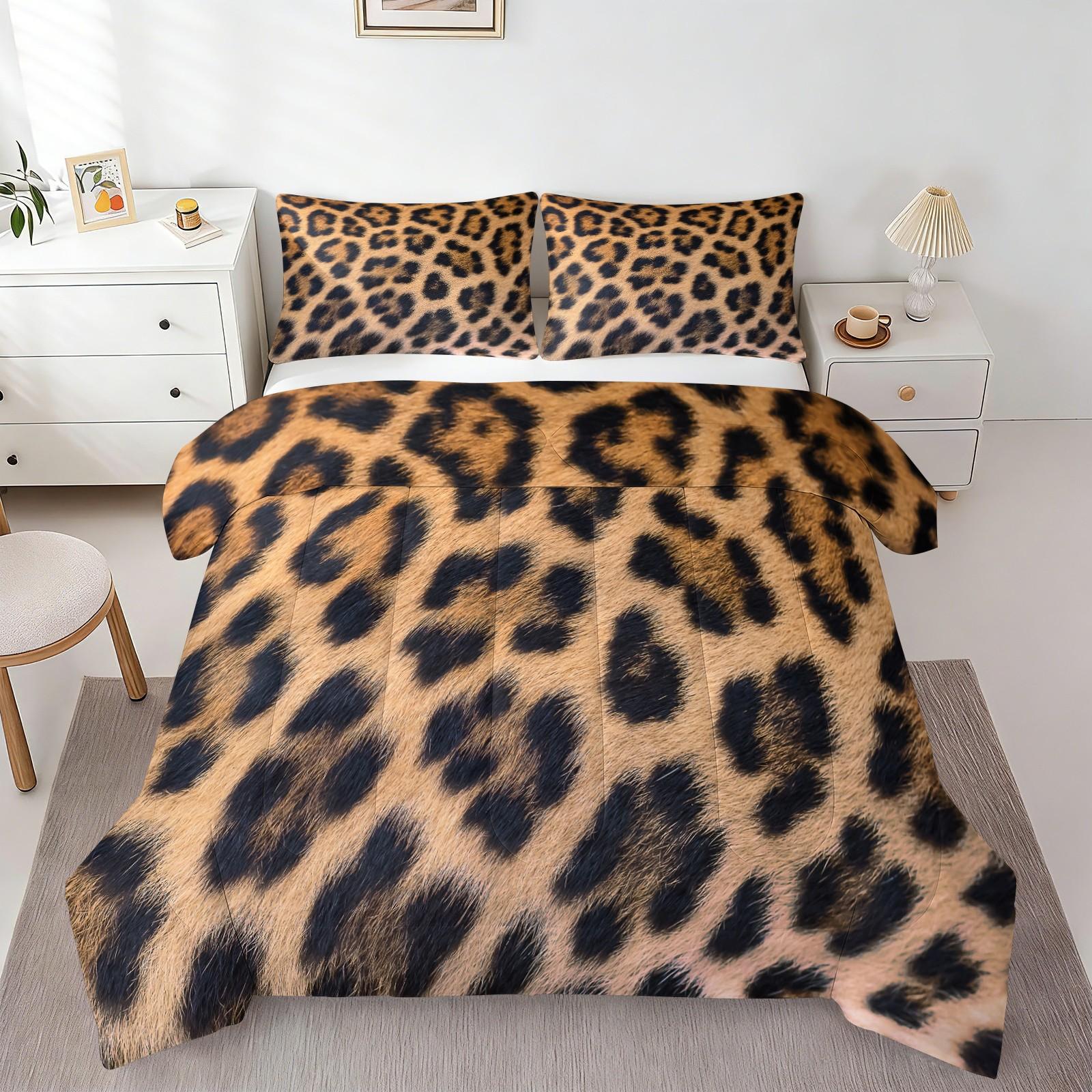 Leopard Print Comforter Set,Soft Microfiber Bedding Set with Pillowcases,Africa Leopard Pattern Duvet Set for Kids Boys Girls Children Women Bedroom Decorative,Full Size