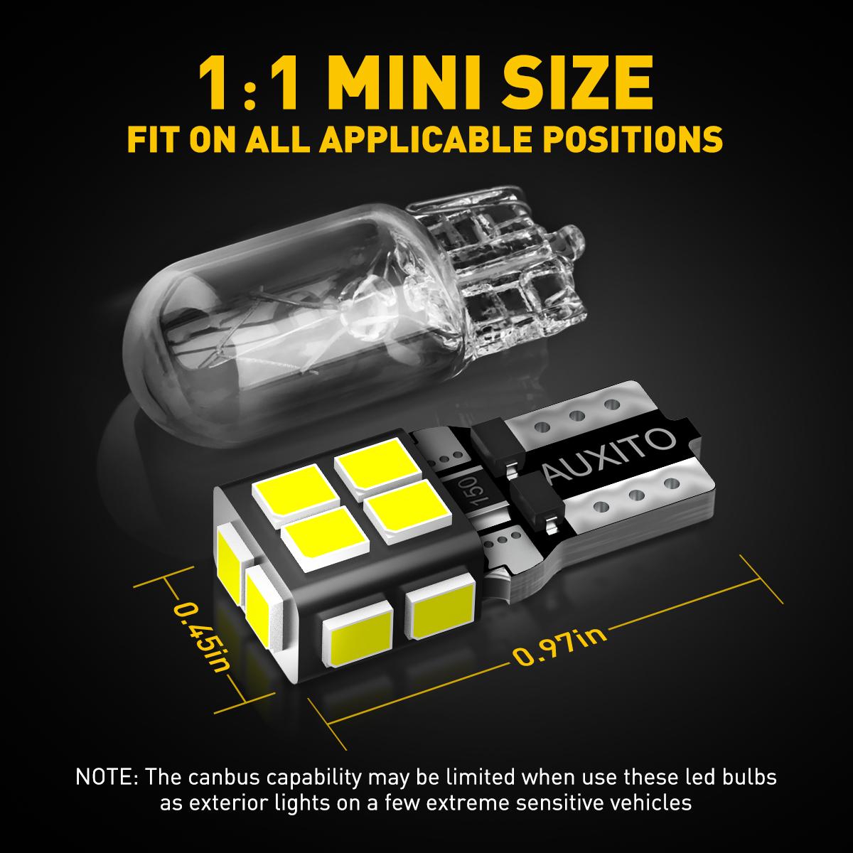 AUXITO 10x White LED T10 194 168 W5W Interior Map Dome Trunk License Plate Light Bulbs