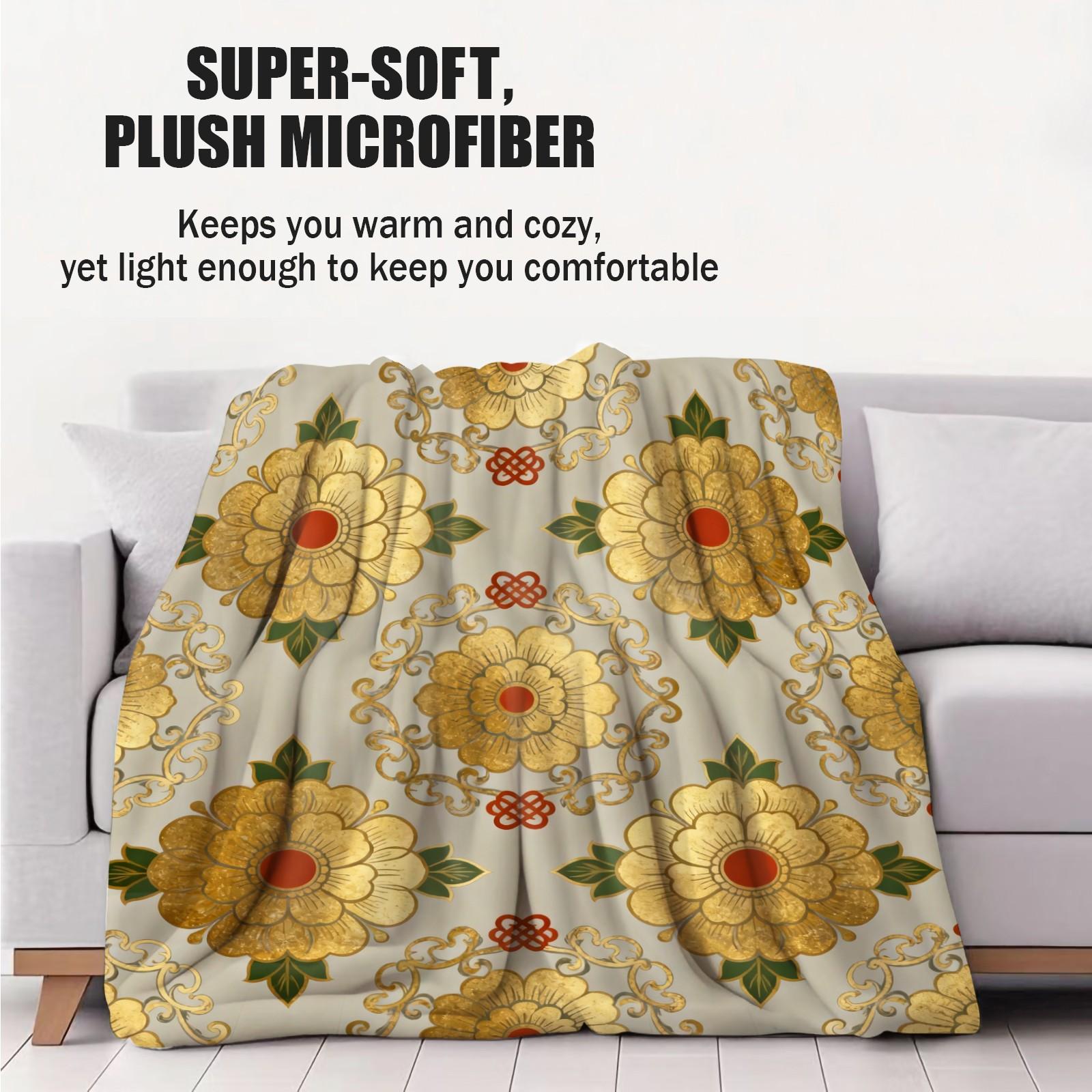 1 Pack Vintage Floral Pattern Flannel Blanket, HD Digital Single-Sided Print Ultra Soft Plush Throw Blanket, Warm Cozy Multipurpose Blanket for Couch, Bed and Travel, Ideal All-Season Gift Blanket