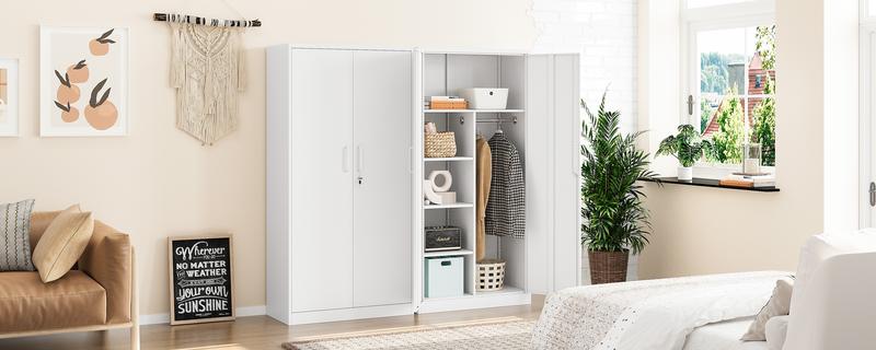 Letaya Metal Storage  White  Cabinets Locker with Lock Door, 72'' Clothing Coat Steel Storage Freestanding Wardrobe for Office, Home, School, employee,gym,Fire Department cupboard