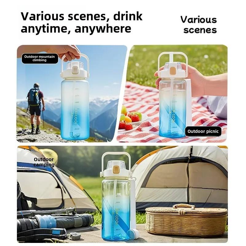Women's High-Capacity Gradient Color Water Bottle, Durable Plastic Cup with Scale & Straw, Ideal for Summer Sports, Model Xinghao Yb-0838