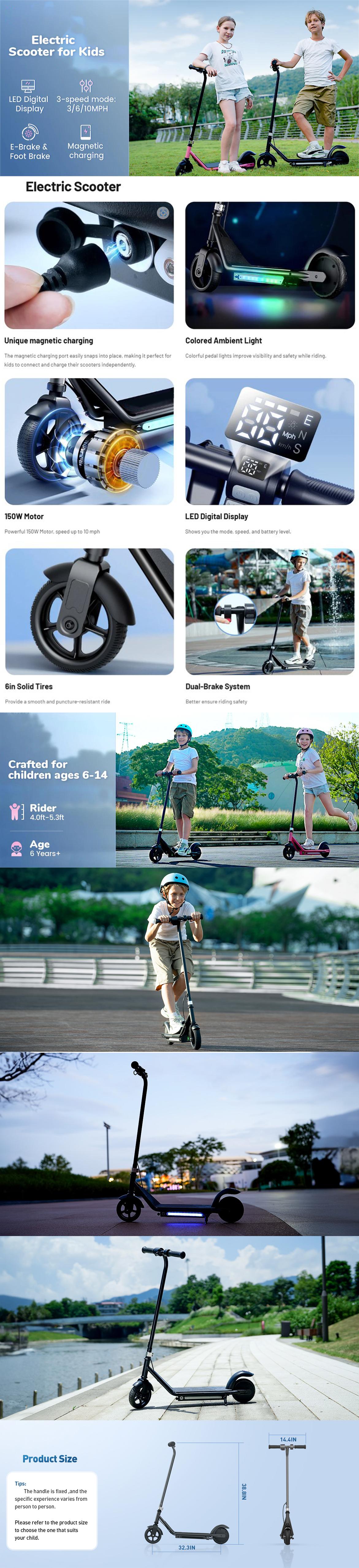【Children's Gift】Foldable Kids Electric Scooter (Ages 6 - 14): 150W-200W Motor, 3 - Speeds (5/8/12 Mph), Dual Brake, LED Display, Colorful Lights, UL 2272 Certified, 5 - inch Flash Tire, 154lb Max Load, 18V2.6Ah - for Kids 【Children's Gift】Foldable Kids Electric Scooter (Ages 6 - 14): 150W-200W Motor, 3 - Speeds (5/8/12 Mph), Dual Brake, LED Display, Colorful Lights, UL 2272 Certified, 5 - inch Flash Tire, 154lb Max Load, 18V2.6Ah - for Kids