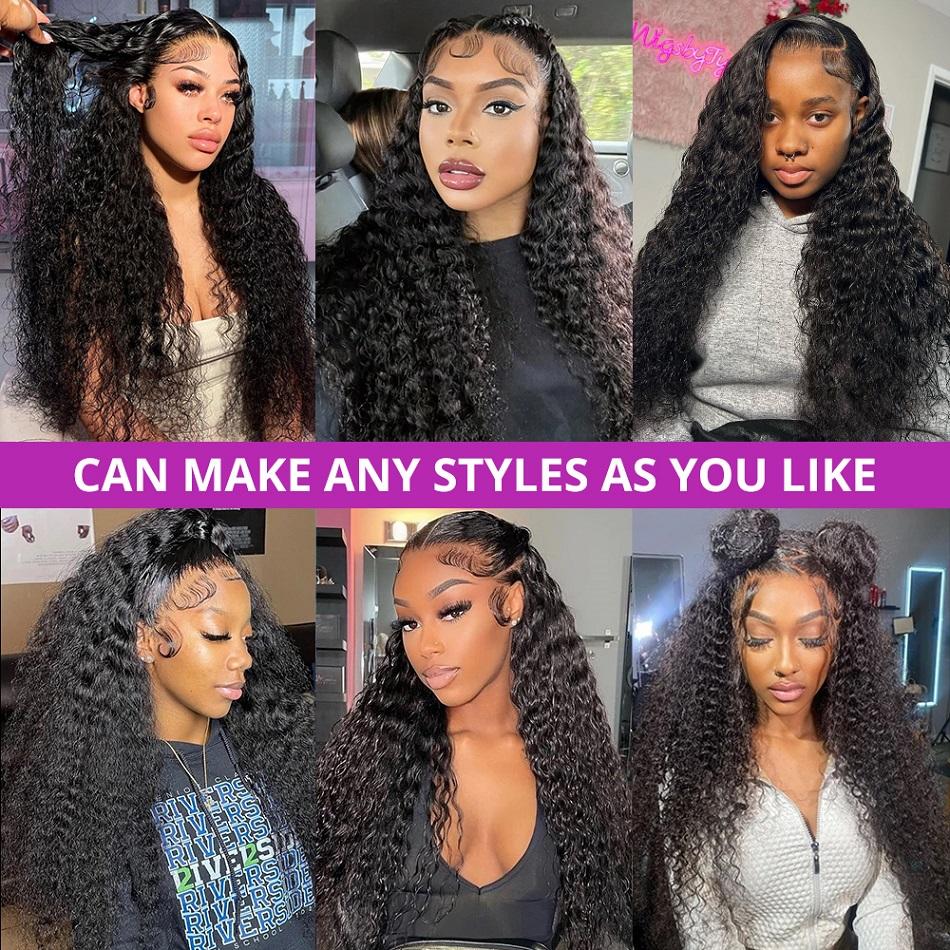 Bling Hair 13X4 13X6 Water Wave Lace Front Wig Human Hair Deep Wave Frontal Wigs for Women Brazilian Real Human Hair PrePlucked Natural Black Remy Hair 180% Density 4x4 Closure Wig