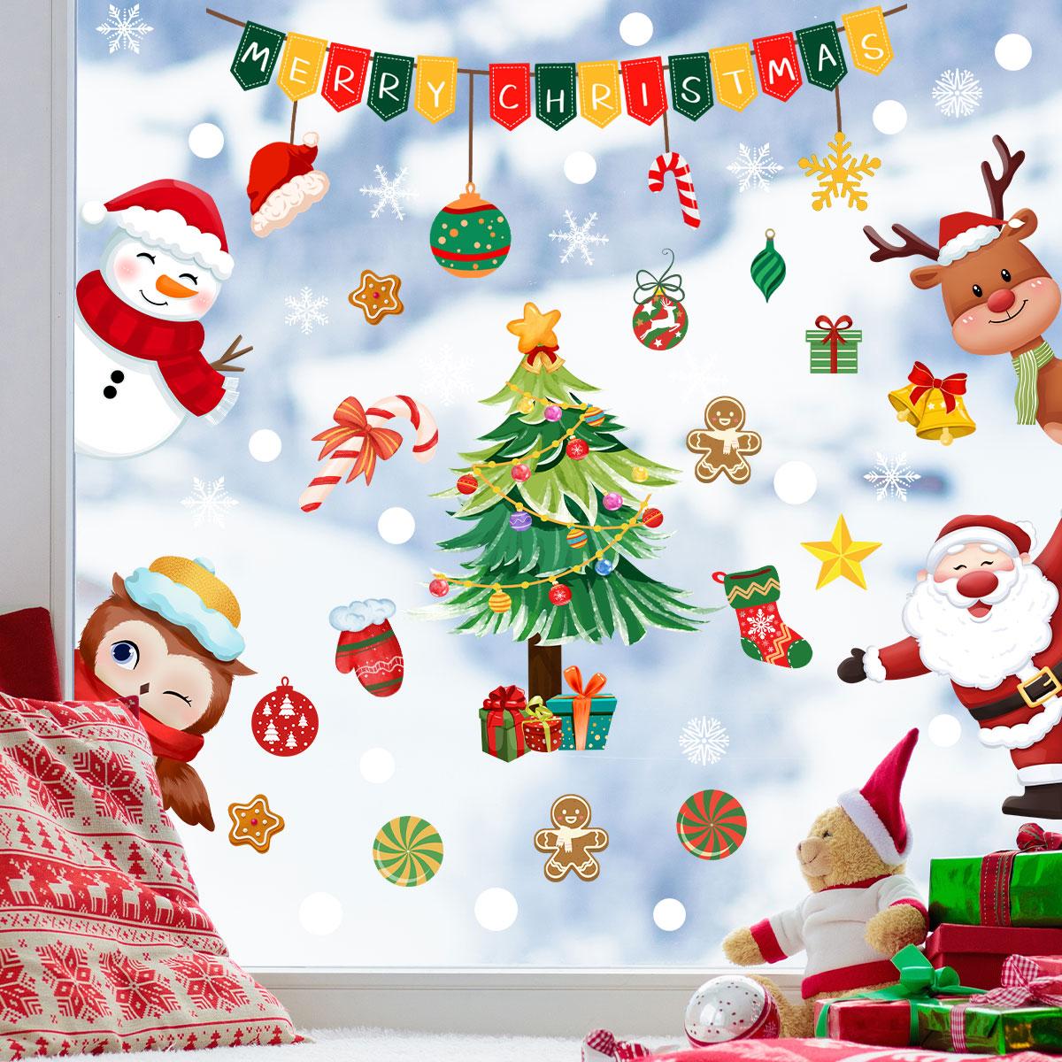 A set (20*30cm*4pcs) of Christmas window decorations with Christmas elements, 2D flat static stickers, holiday decoration background window stickers (DJ3071)