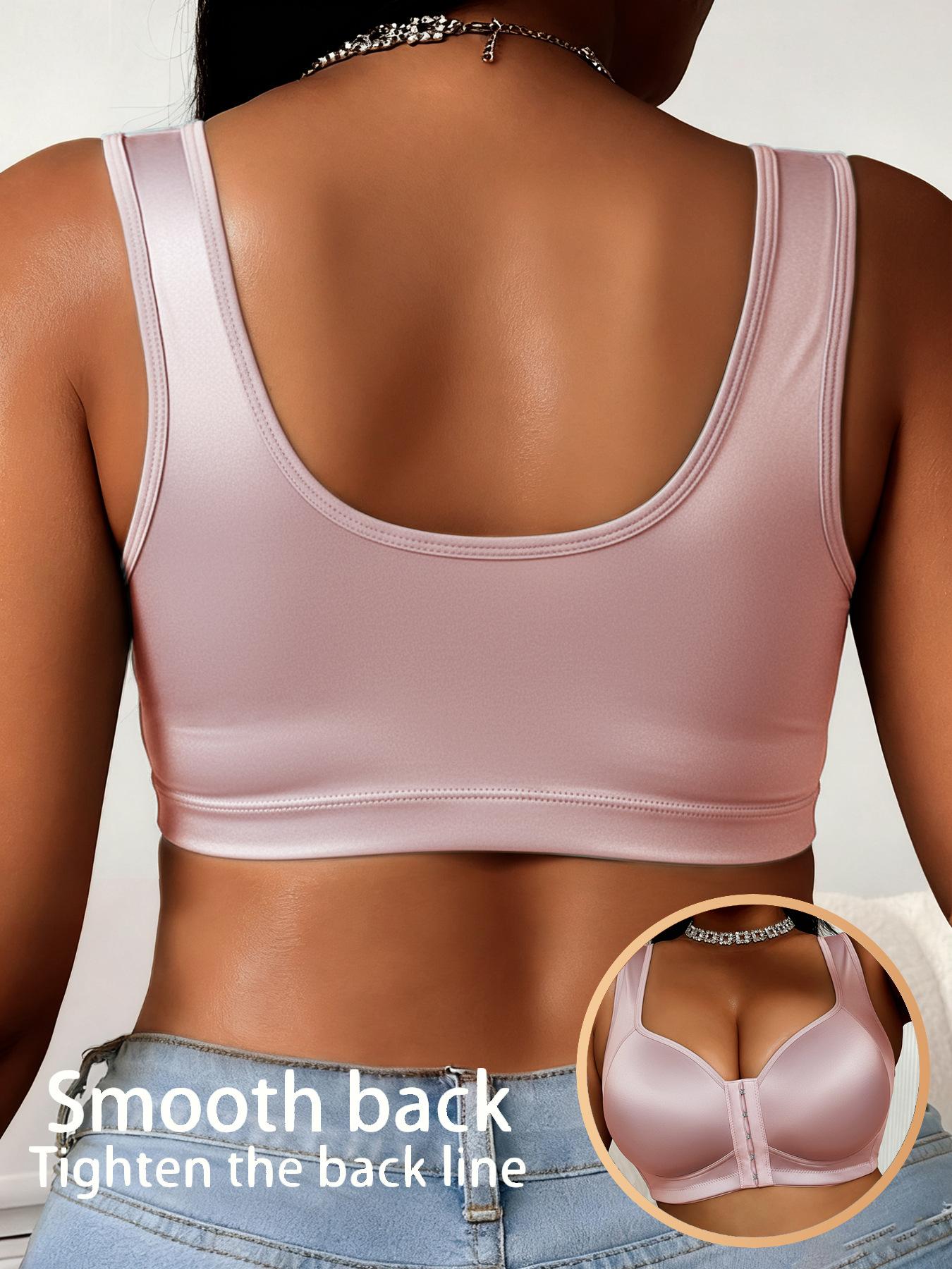 Women's Front Snap Closure Sports Bra, No Underwire Gathered Lift Anti-Sag Plus Size Bras, Smooth Fabric Comfortable Support