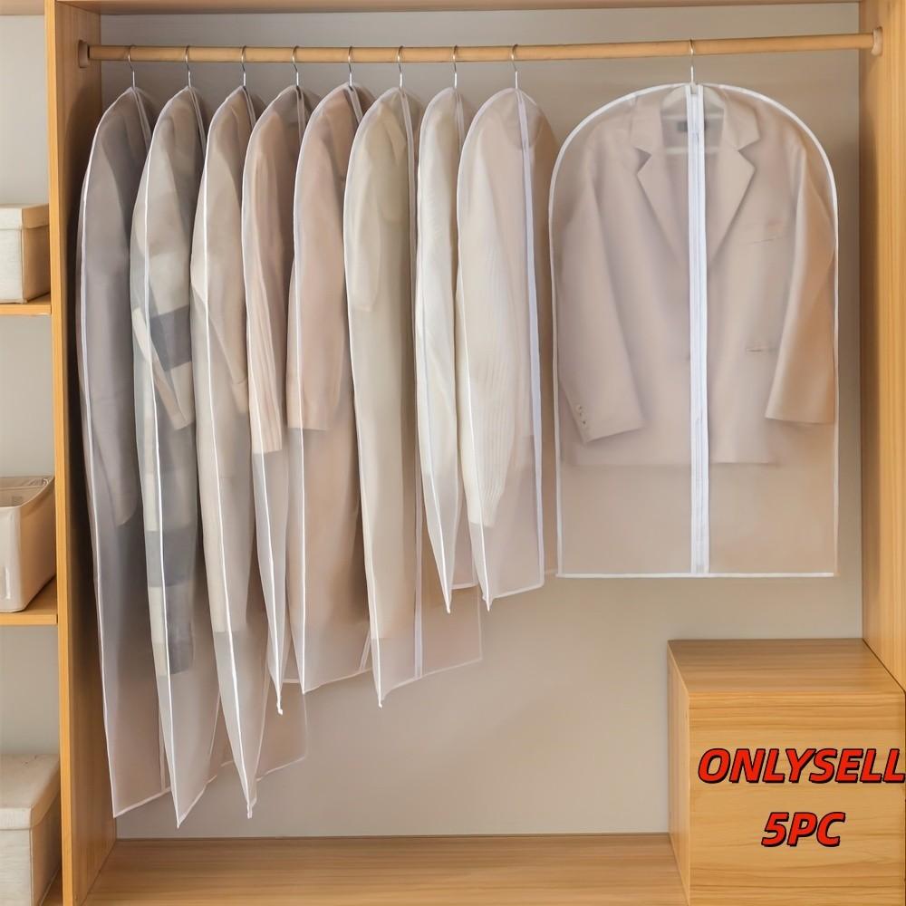 5pcs Semi-Transparent PEVA Dust-Proof Clothing Storage Cover, Suitable for Hanging Clothes, Dust-Proof Suit Bag for Home Wardrobes, Organizing And Storing Space for Spring And Summer, Travel Essentials, Clothing Protection Storage Bag