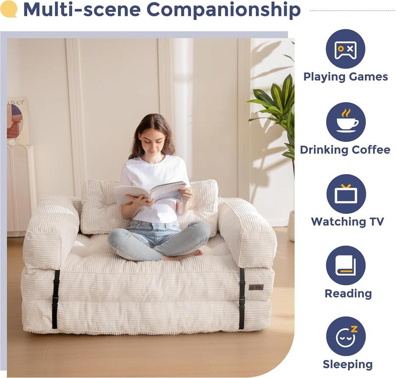 MAXYOYO Folding Sofa Bed, L-Shaped Convertible Sofa Bed with Armrest Foldable Sleeper Couch with Pillow, Portable Fold Out Chair Comfy Floor Couch Lounge for Living Room Bedroom