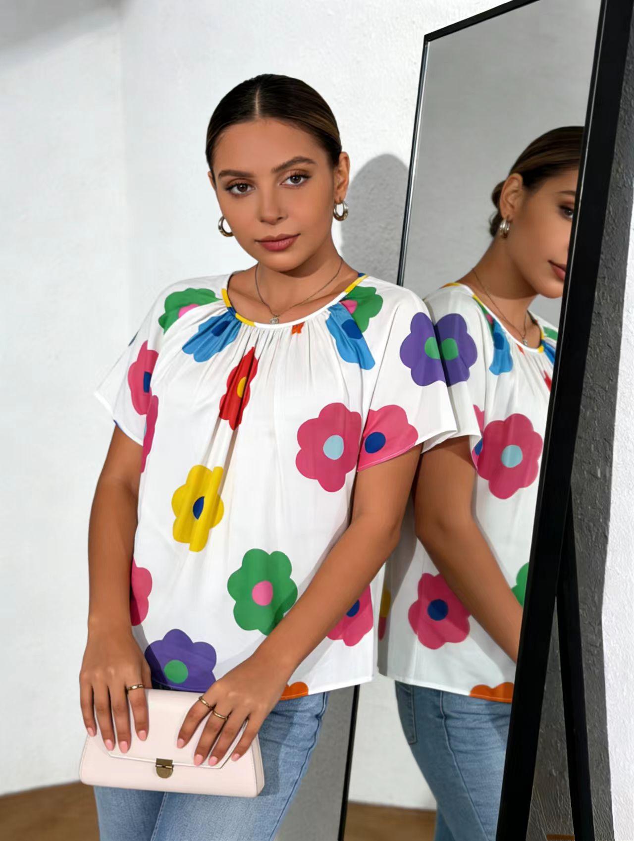 Fashion Sunflower Random Print T-Shirt, Casual Summer Top, Comfortable Cotton Material, Perfect for Daily Wear, Women's Fashion Tee