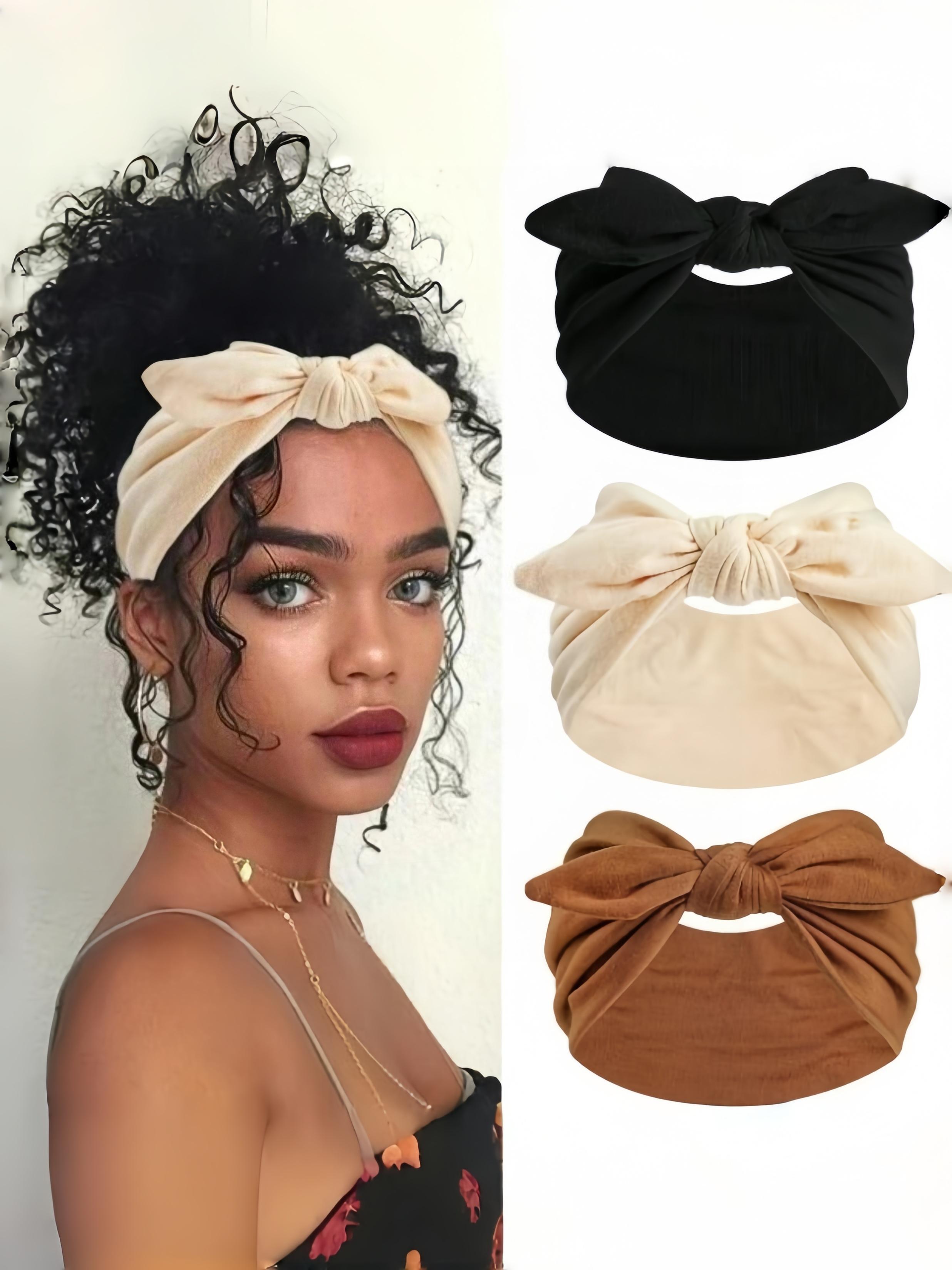 3pcs Women Bow Bunny Ear Headbands, Boho Style Extra Wide Cute Rabbit Ear Knotted Headwraps, Fall/winter Hair Accessories, Elastic Bow Hairbands