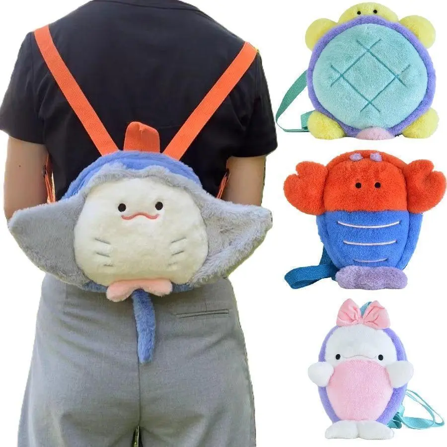Manta Ray Plush Backpack Whale Dolls Turtle Fur Knapsack Marine Animal Plushies Sea Life Stuffed Kawaii Devil Ray Birthday Gifts