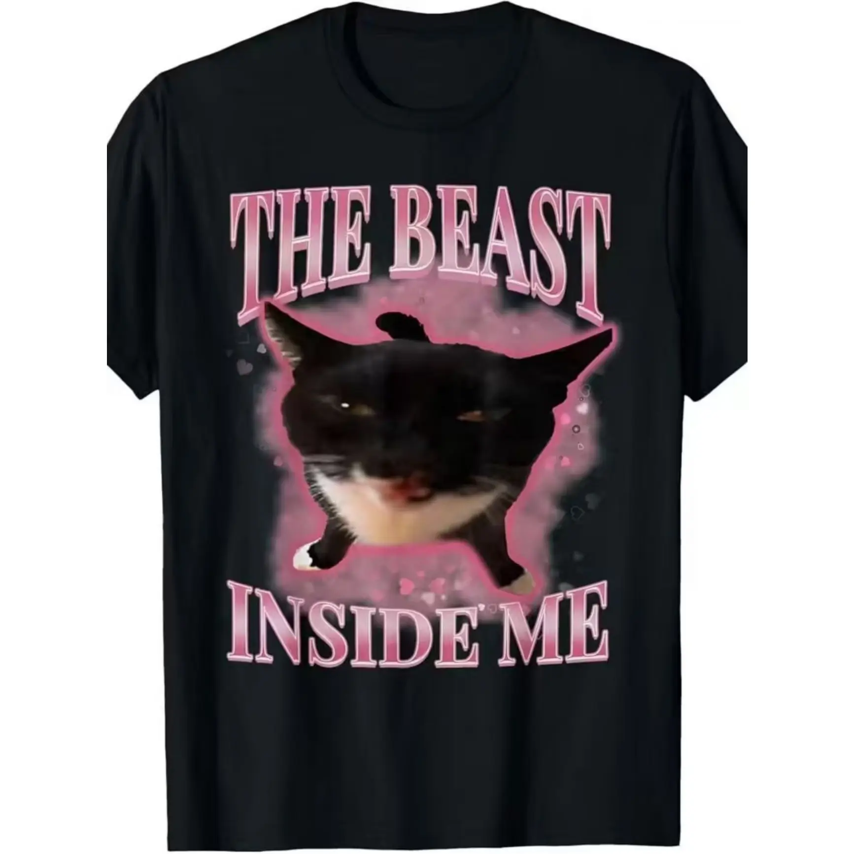 The Beast Inside Me Cat Graphic Oversized Cotton T-Shirt, Cute Meme Cat Outfit, Fashion Casual Tee, Perfect Valentine Gift For Him Her, Best Present For Family Friends