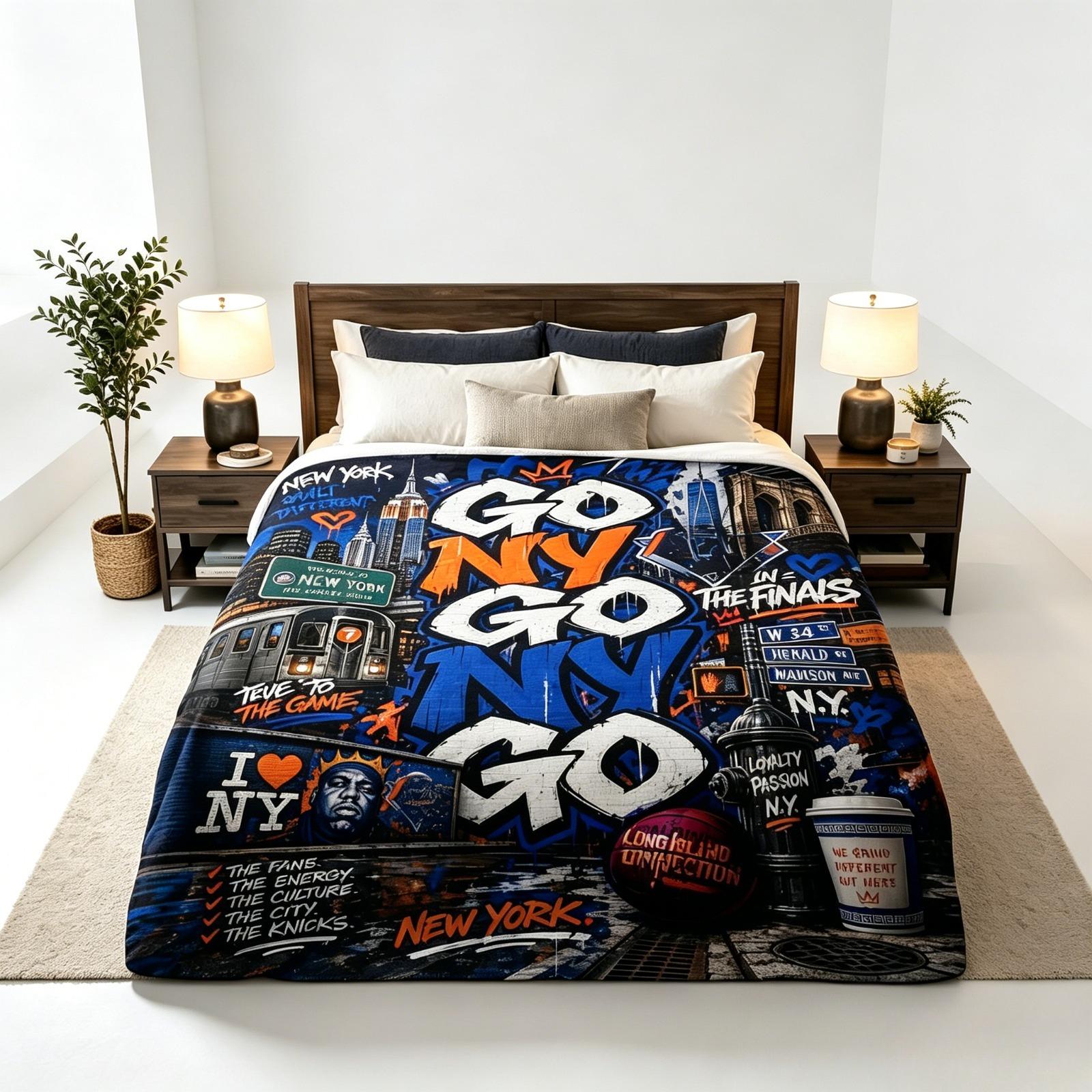 Go NY Go NY Go Popular Blanket for Kids & Adults, Blue Orange Basketball Cartoon Plush Throw Blanket, Ultra Soft Flannel Fleece Cozy Blanket, Lightweight Air Conditioner Blanket, Office Nap Blanket, Tiger Pattern Throw, Sports Fan Home Decor, Game Room