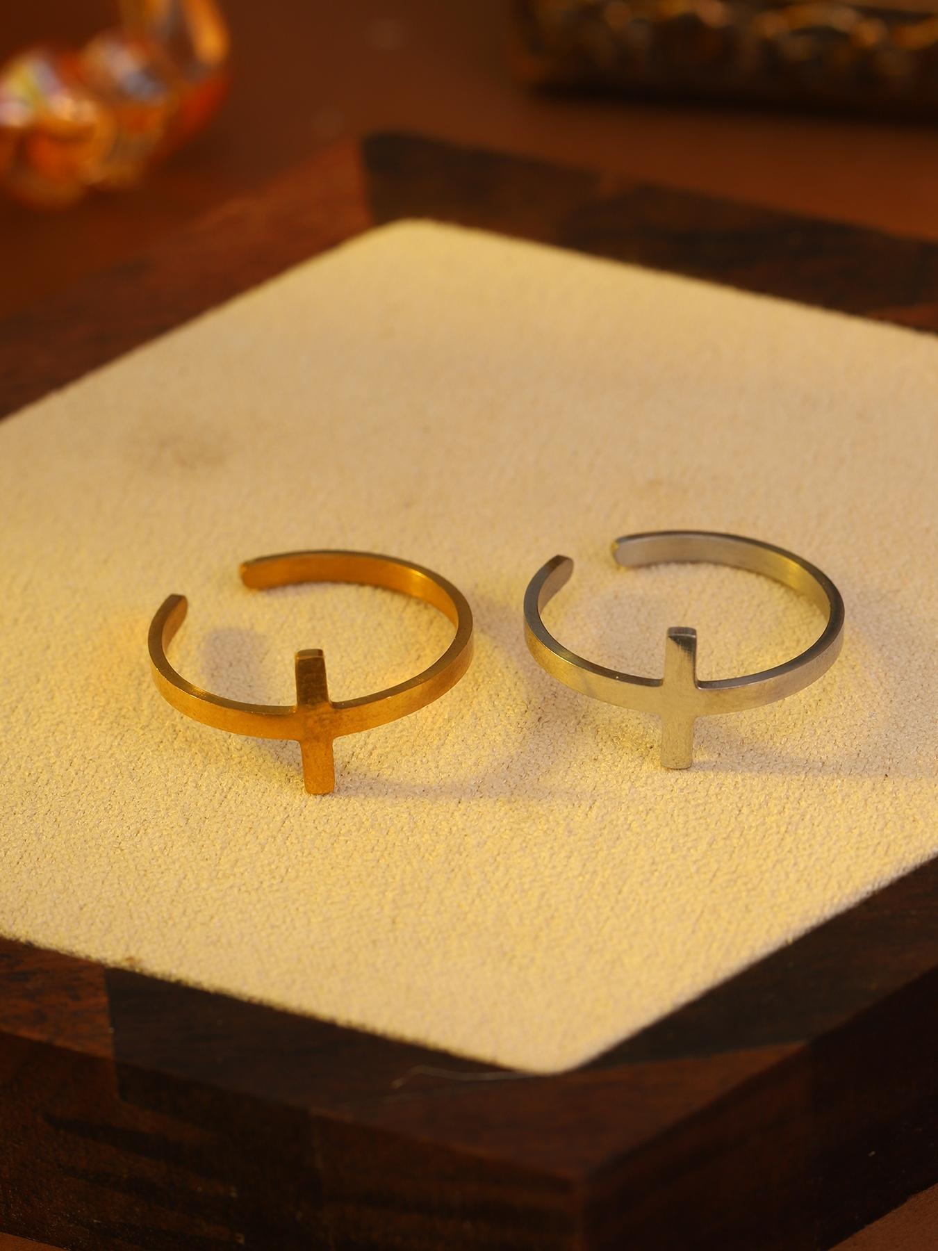 1pc adjustable cross stainless steel open ring, unisex, trendy stackable accessory, perfect for inspiring friends/colleagues, ideal for party jewelry.