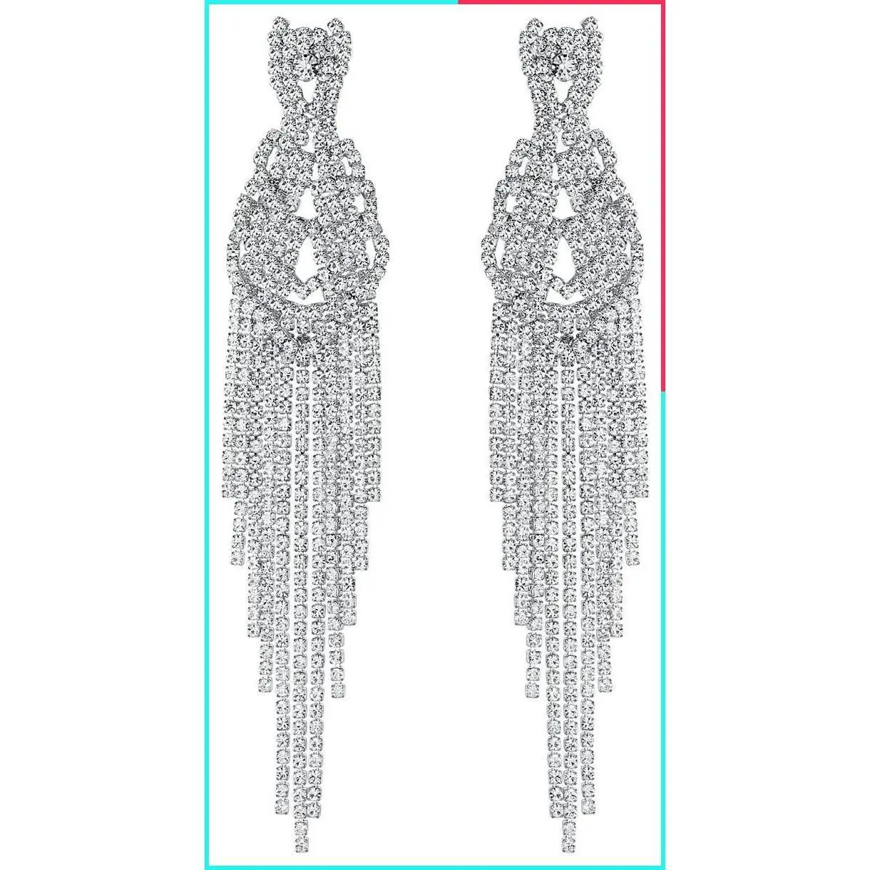 Silver Rhinestone Crystal Chandelier Earrings Long Tassel Dangle Drop Bridal Wedding Jewelry