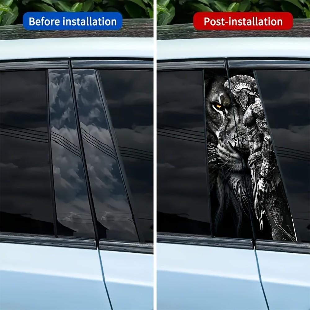 Ancient Greek Warrior Style Car Sticker - Black & White Spartan Warrior & Lion Graphic Car Side Window Personalized Modification Decal