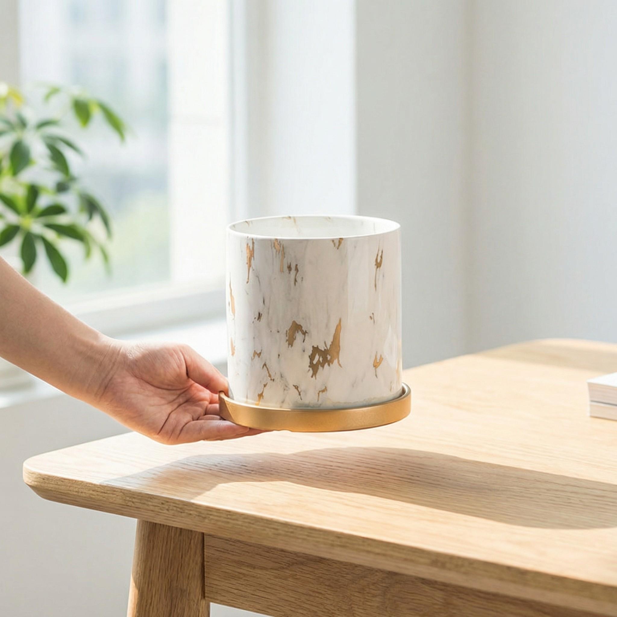 Butterfly Orchid Ceramic Small Flower Pot, Luxury High-End Marble Pattern Home Large Vase, Elegant Decorative Planter