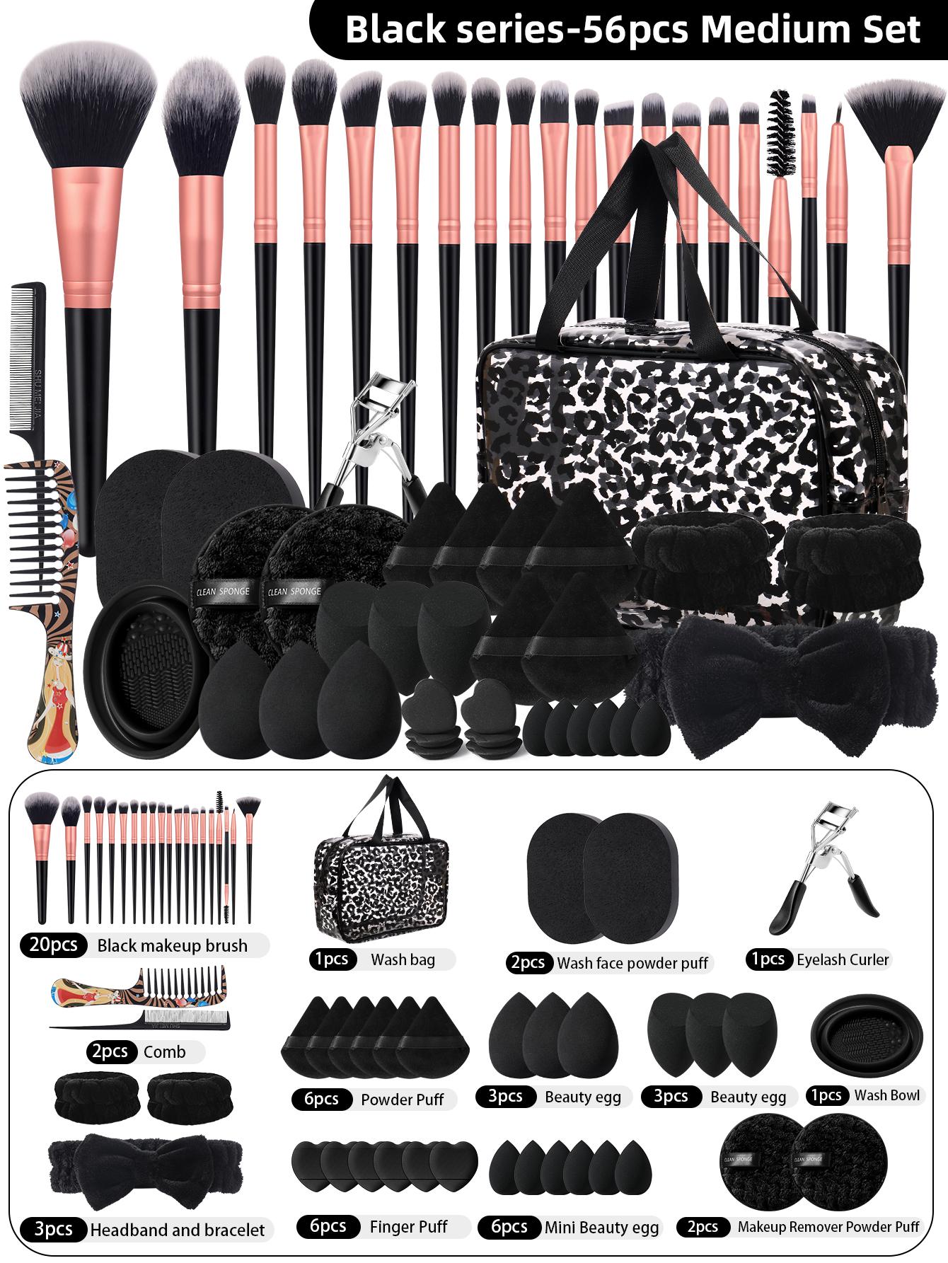 35PCS Makeup Tools Set+1PCS Multi-Functional Zipper Toiletry And Cosmetic Bag Waterproof+20PCS Makeup Brush Set
