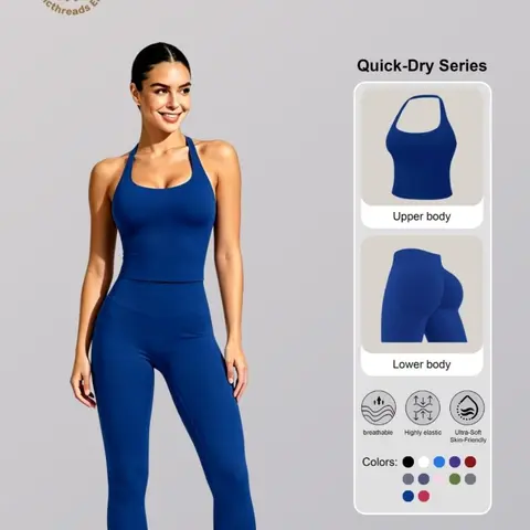 Halter Neck Backless Yoga Set - 12+ Colors, Exercise Clothing, Seamless 2-Piece Workout Outfit with Butt Lifting Leggings, Buttery Soft & Squat-Proof for Gym, Yoga & Everyday Wear