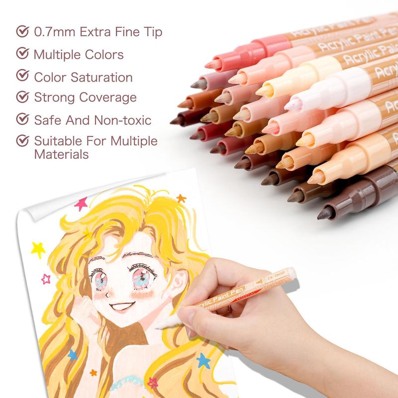 22-piece/Color Acrylic Paint Markers, Professional Color Series, Skin Tone Series, Gray Tone Series, Ultra-Fine 0.7mm Fine Tip, Acrylic Markers, Acrylic Felt, Felt Coloring, Alcohol Markers, Art Supplies, Student Learning School Studio Supplies