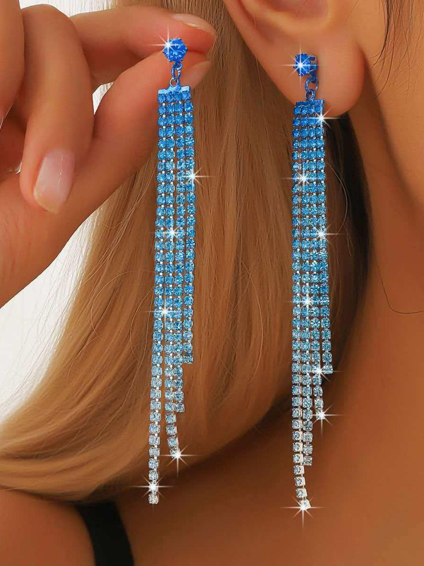 Luxury Long Tassel Rhinestone Earrings for Women, Gradient Crystal Fringe Drop Earrings, Sparkling Dangle Earrings, Party Prom Wedding Accessories