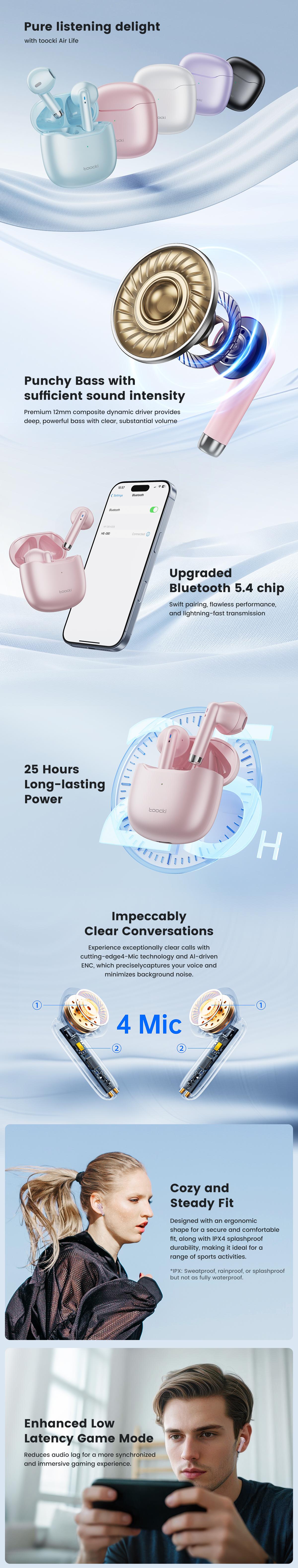 toocki Bluetooth headphones, in-ear headphones with 10mm audio driver, intense bass, EQ, Bluetooth 5.3, 25h battery, USB-C charging, minimalist design(Pink) toocki Bluetooth headphones, in-ear headphones with 10mm audio driver, intense bass, EQ, Bluetooth 5.3, 25h battery, USB-C charging, minimalist design(Pink)
