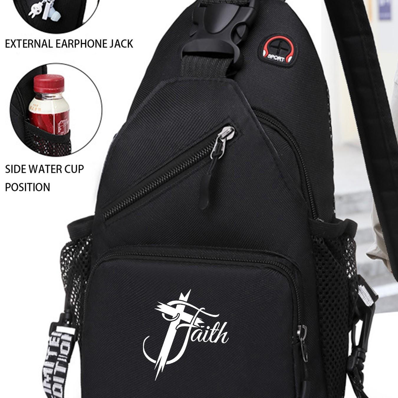 "Faith" Cross Print Sling Bag, Unisex Fashion Streetwear Chest Backpack, Unique Gift for Faith Enthusiasts, Great for Anniversary, Holiday, Daily Commute