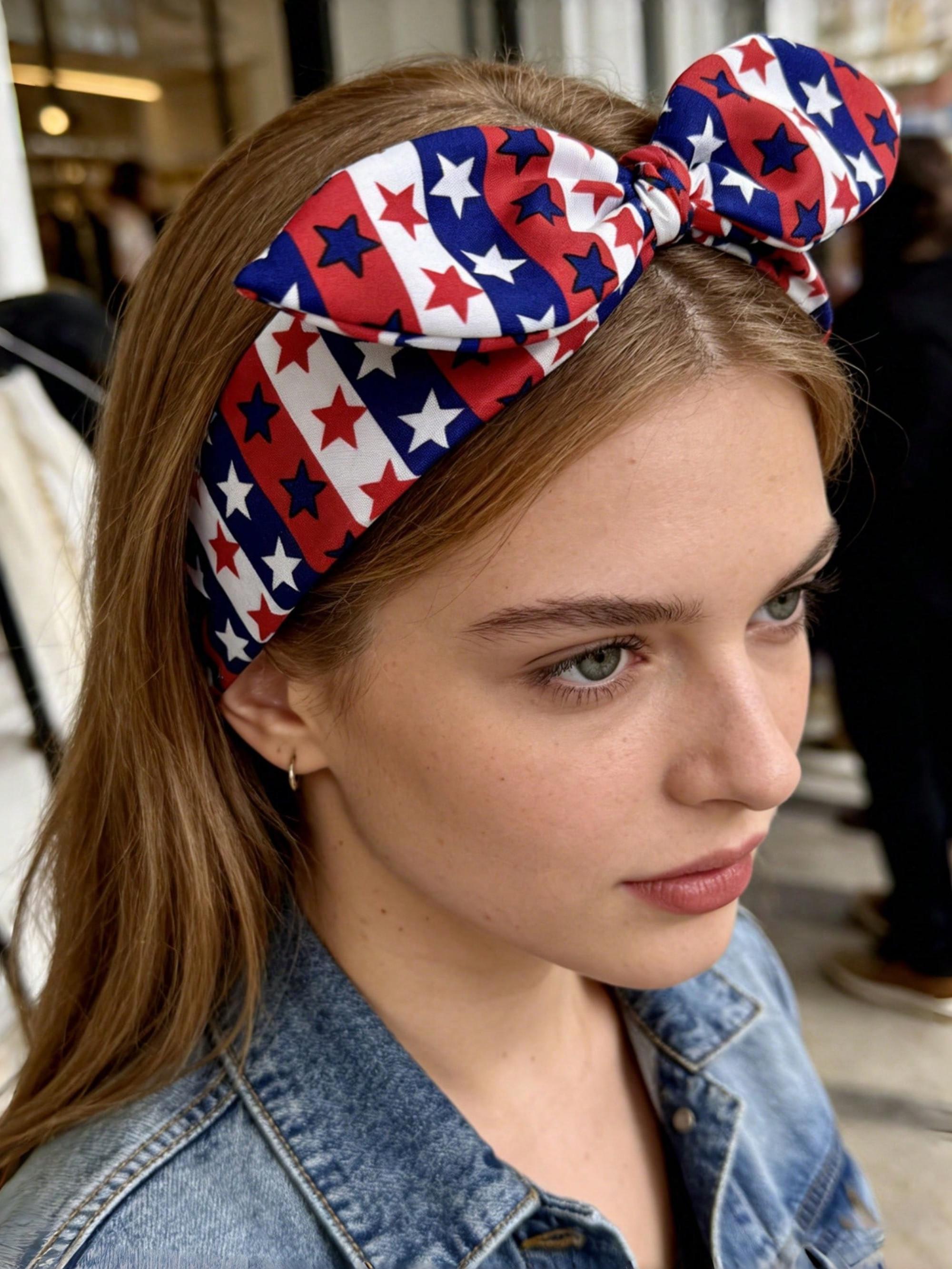 4pcs Women's Independence Day Hairbands, Striped Cute Strawberry, Fun Youthful Style, High Elastic Durable, Girl Influencer Photo Accessories