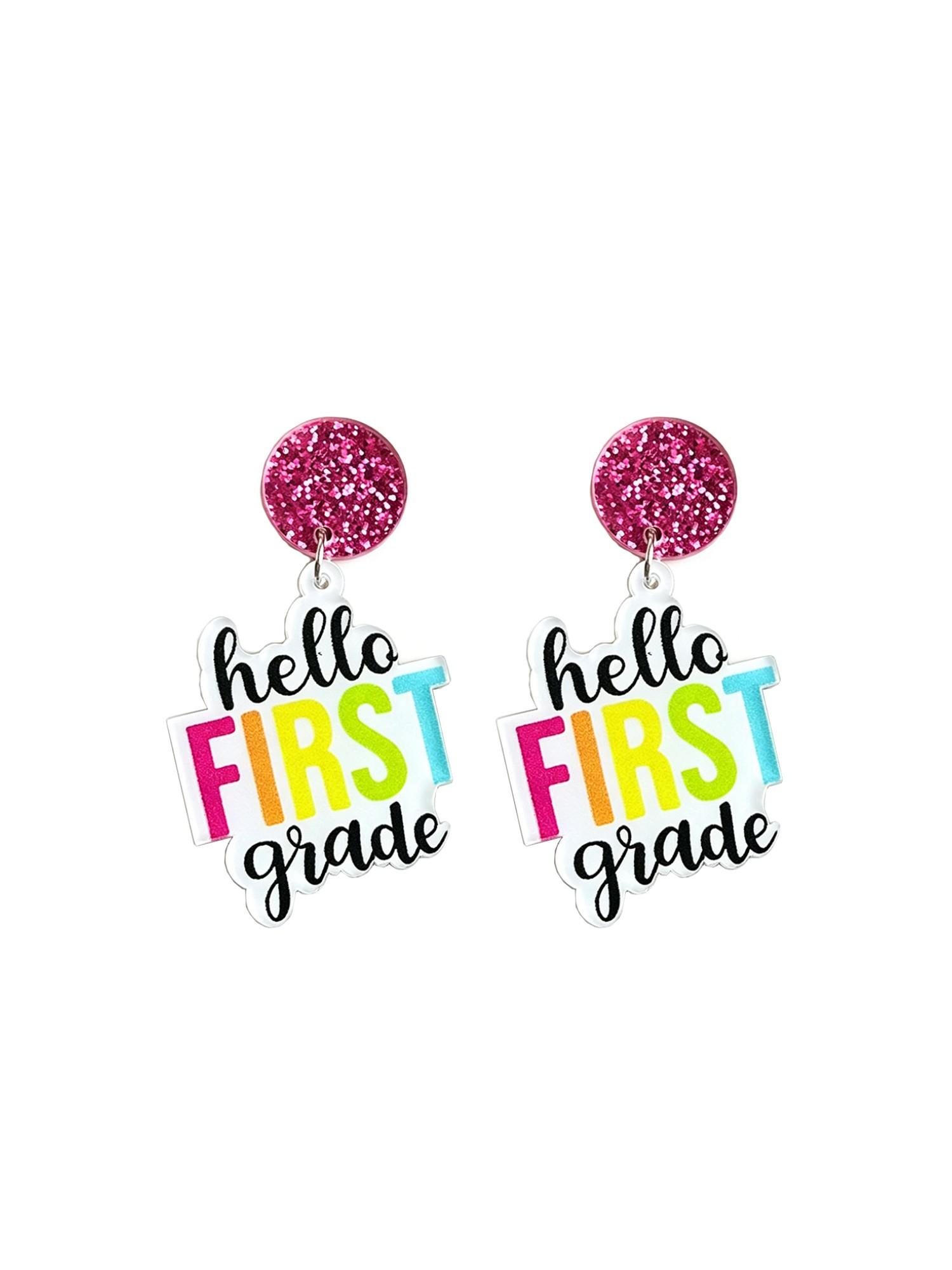 European and American Style Teacher Drop Earrings, Colorful Simple Text Sparkling Student Ear Rings, All Seasons Preppy Fashion Jewelry