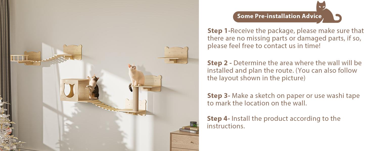 PUKAMI Cat Wall Shelves, Wooden Feline Furniture, 9 Pcs Set Wall Mounted Cat Shelves with Bed, House, Steps, Bridge Ladder and Scratching Post for Indoor Climbing, Sleeping, Playing PUKAMI Cat Wall Shelves, Wooden Feline Furniture, 9 Pcs Set Wall Mounted Cat Shelves with Bed, House, Steps, Bridge Ladder and Scratching Post for Indoor Climbing, Sleeping, Playing