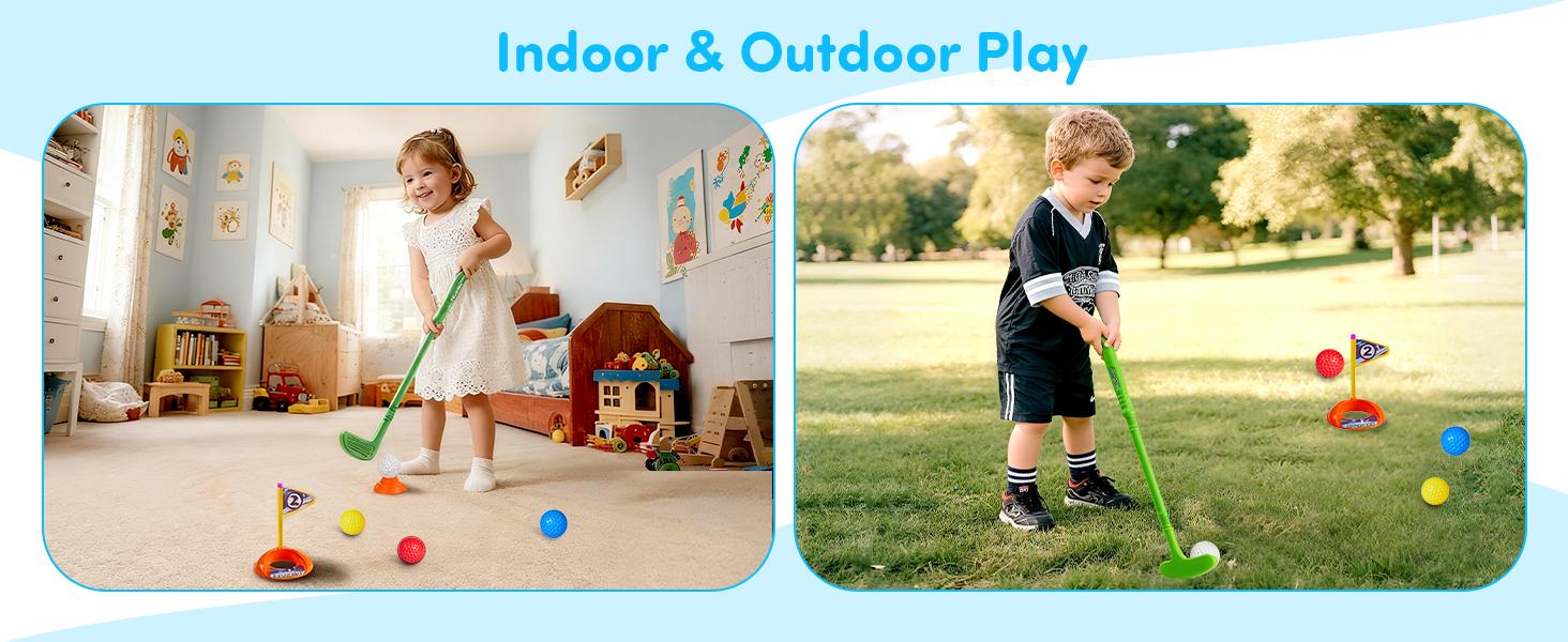 Unisex Kids' Mini Plastic Backyard Golf Set for 1-5 Years, 4 Clubs, 10 Balls, Manual Play Cart, 1.9 lbs, 4 x 6 x 11 in, Indoor-Outdoor Learning Sports Toy (Blue) for Birthdays, 1.9 Pounds