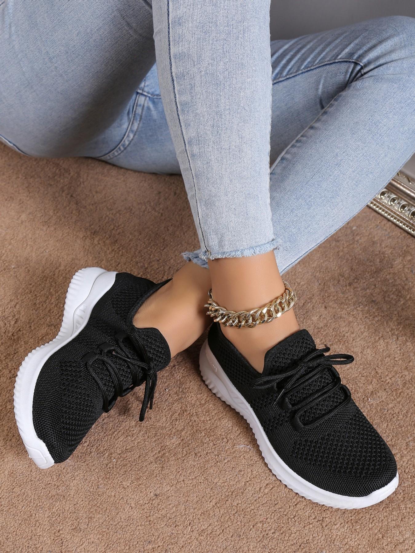 Women's Slip-On Sports Shoes, Breathable Textile Upper, Lightweight Rubber Sole, Casual All-Season Footwear, Durable Laces for Daily Use