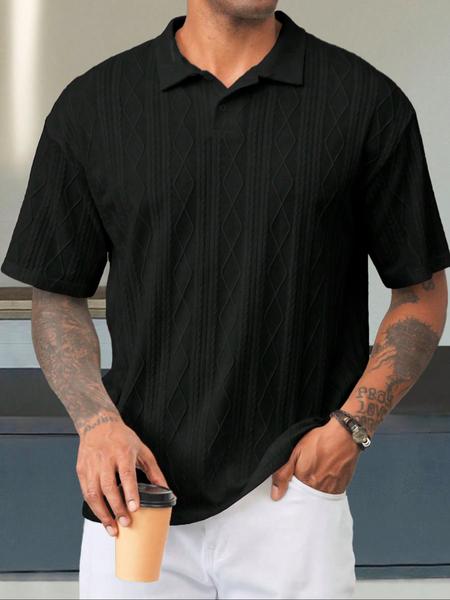 Men's Textured Design Knit Polo Shirt, Casual Summer Fitted Plain Pattern Top, Moderate Fabric Men's Clothing for Daily Wear, Menswear, Knitted Shirt