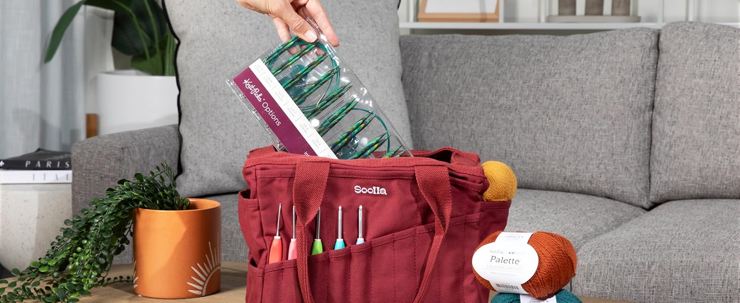 Bag: Pottery Tool Bag, Art Supply Storage Organizer, Craft Tote, Knitting Yarn, Crochet Projects, 30 Pockets, 25+ Canvas Colors, Artist Gift (Blue Skies)