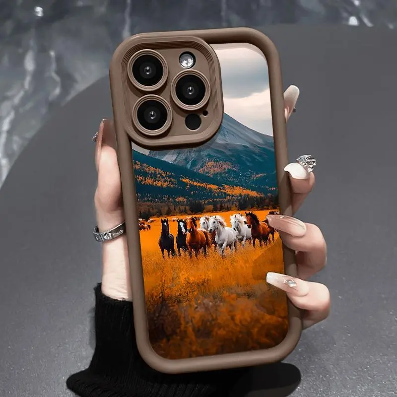 Horse Anti-Yellowing Silicone Smartphone Case - 1.2mm Skinny Anti-Drop Shockproof Protector, Scratch-Resistant Cover with Full Camera Guard & Durable Fit for iPhone 17,16 Pro Max,16 Plus,15 Plus,14,13,12,11,Air,XR,XS Max Handheld Devices