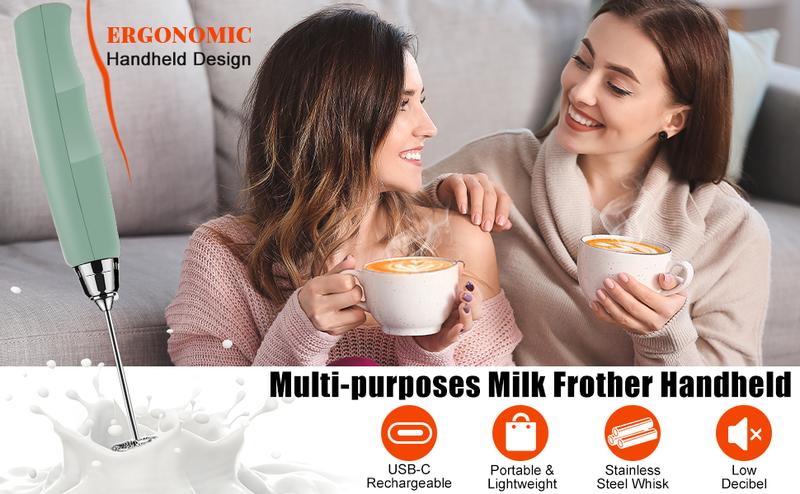 ODIFORGO Rechargeable Milk Frother,Milk Frother Handheld with 3 Heads 3 Speeds,Coffee Mixer,Frother Wand Drink Mixer,Electric Milk Bubbler,Detachable Stainless Steel Whisk for juice,Prebiotic Powder,Latte,Cappuccino,Matcha,Egg (Black)