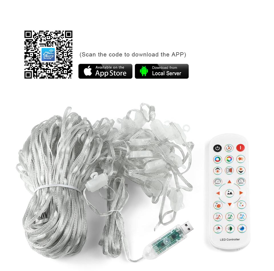 USB Powered RGBIC LED Curtain Light, 1 Count Smart APP Control Curtain Light, Waterproof Christmas LED String Light for Bedroom Backdrop Decor, Indoor Outdoor Party Bar, Led Rgb Lights