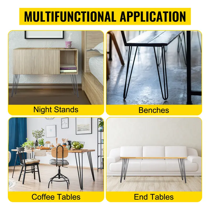 【toolupgrade】VEVOR 18-Inch Black Hair Pin Table Legs (Set of 4), 3-Rod Carbon Steel Heavy Duty Legs with 880lbs Total Load Capacity (220 lbs Each), 4 Rubber Floor Feet Floor Protectors for Desk, Bench, Dining End Table 【toolupgrade】VEVOR 18-Inch Black Hair Pin Table Legs (Set of 4), 3-Rod Carbon Steel Heavy Duty Legs with 880lbs Total Load Capacity (220 lbs Each), 4 Rubber Floor Feet Floor Protectors for Desk, Bench, Dining End Table